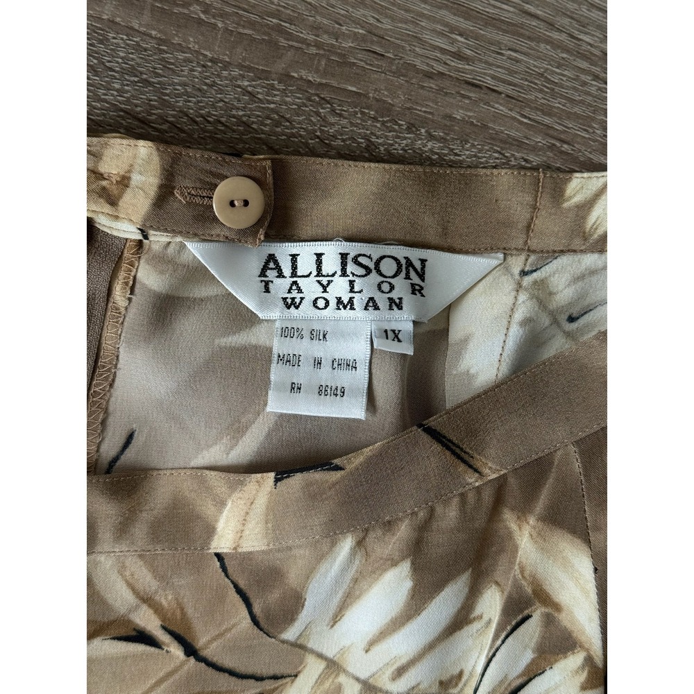 Allison Taylor Woman Vintage 100% Silk 2pc‎ Set Tropical Leaf Shirt 2X Skirt 1X - Picture 6 of 9